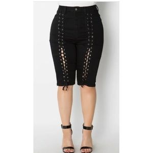 Denim high waist shorts plus size